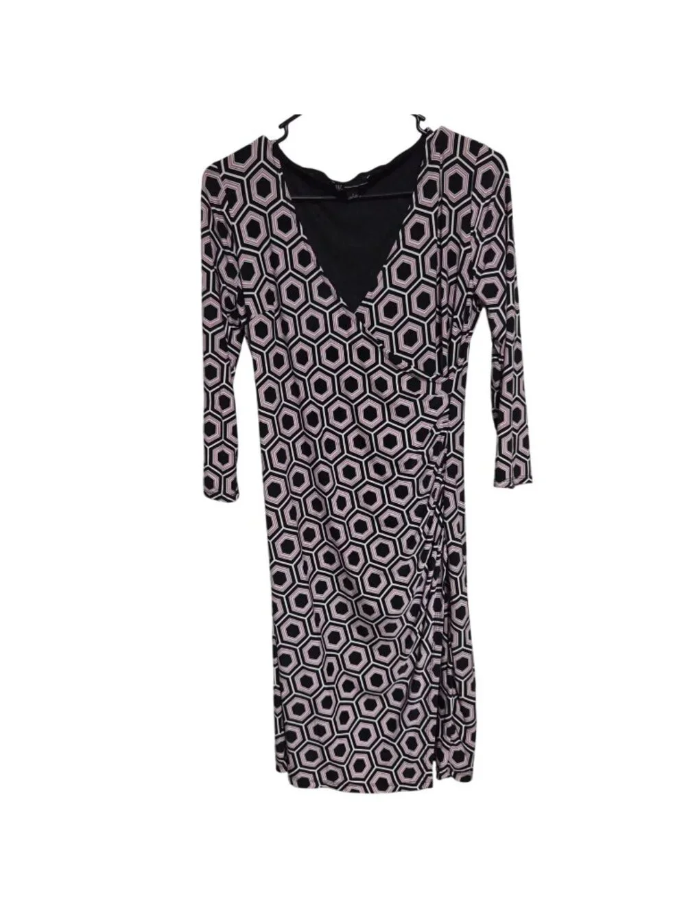 INC International Concepts Midi Dress Size Small Hexagon Print Long Sleeve